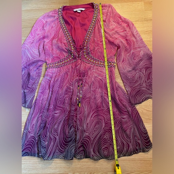 DVF Gwendolyn Lace-Up Beaded Chiffon Tunic Dress Size 12 $398 - Picture 5 of 5